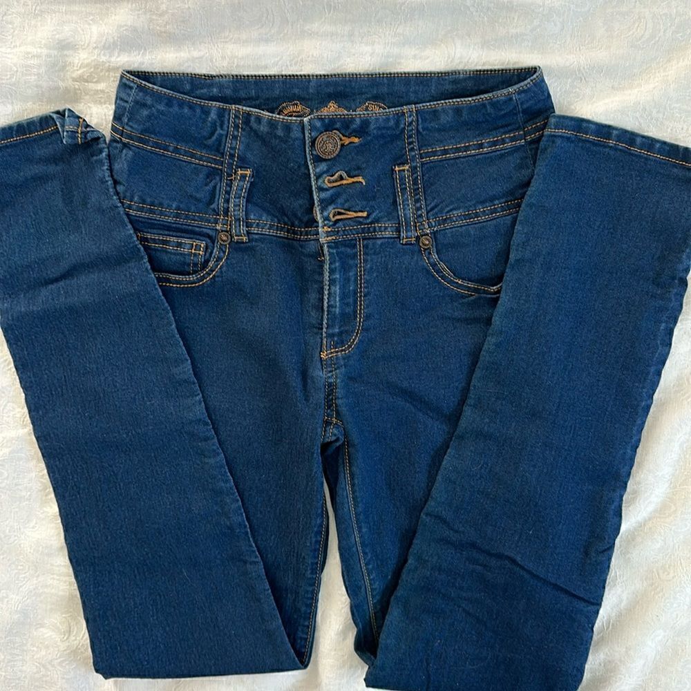 Wax Jeans Skinny Stretch Size 7 High Rise Dark Wash